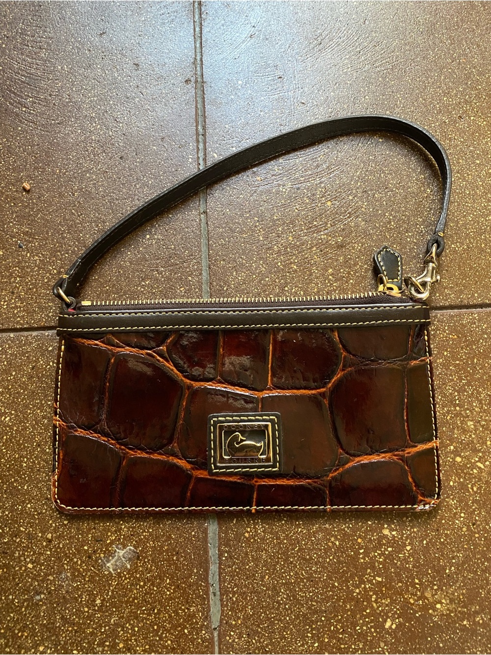 Dooney & Bourke Dark Brown Croc-Embossed Wristlet Clutch